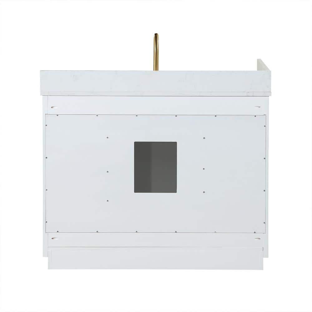 Gavino 42" Wood Vanity in White with Composite Stone Top no Mirror