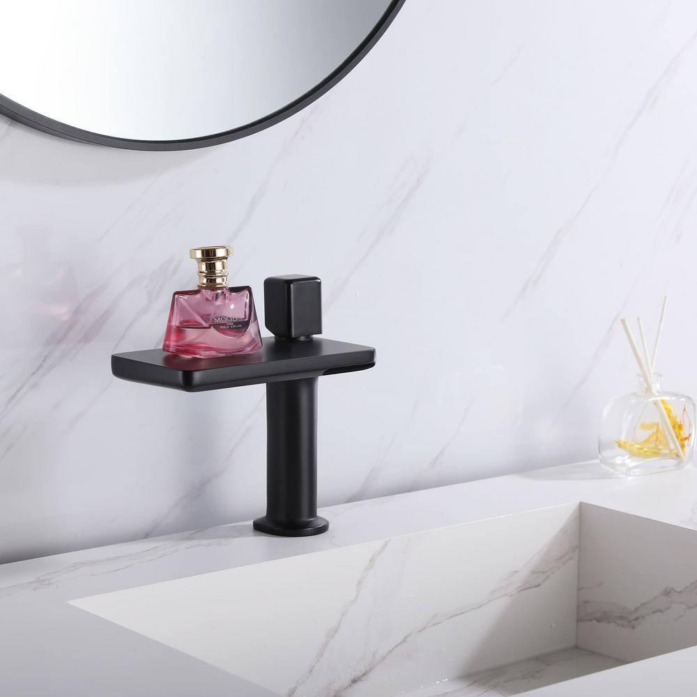 RBROHANT JK0372 7.75" Brass Waterfall Bathroom Sink Faucet, Vanity Single Handle One Hole Basin Modern Lavatory Faucet