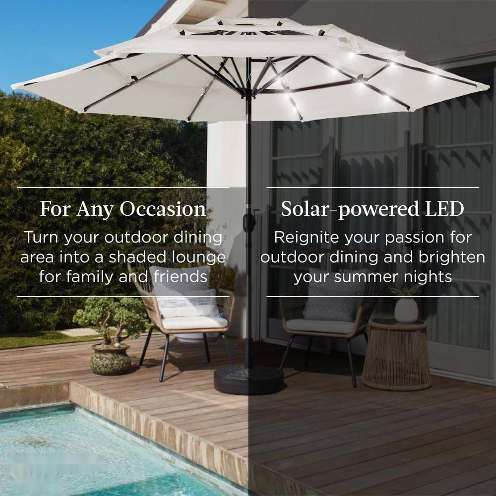 Best Choice Products 10ft 3-Tier Solar Patio Umbrella w/ 24 LED Lights, Tilt Adjustment, Easy Crank - Ivory