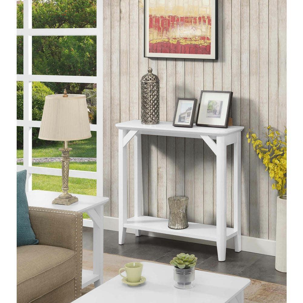 Convenience Concepts Winston Hall Table with Shelf in White Wood Finish