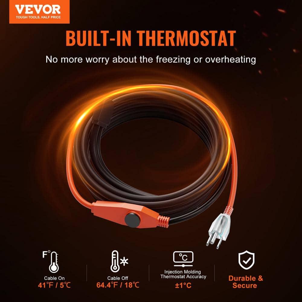 VEVOR Pipe Heating Cable 30FT 7W/FT Heat Tape for Pipes with Built-in Thermostat