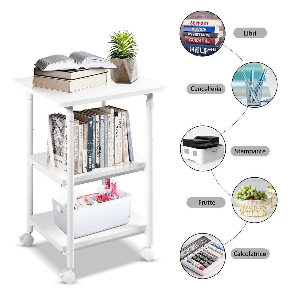 Tangkula 3-Tier Adjustable Rolling Under Desk Printer Cart with 3 Storage Shelves Printer Stand for home office White