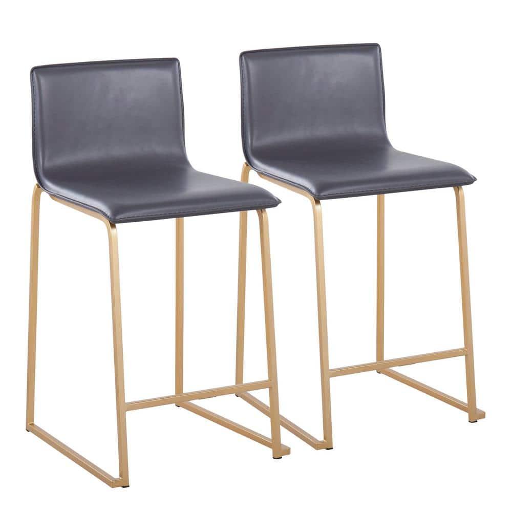 Set of 2 Mara Counter Height Barstools Gold/Gray - LumiSource: Modern Faux Leather, Metal Base, Footrest