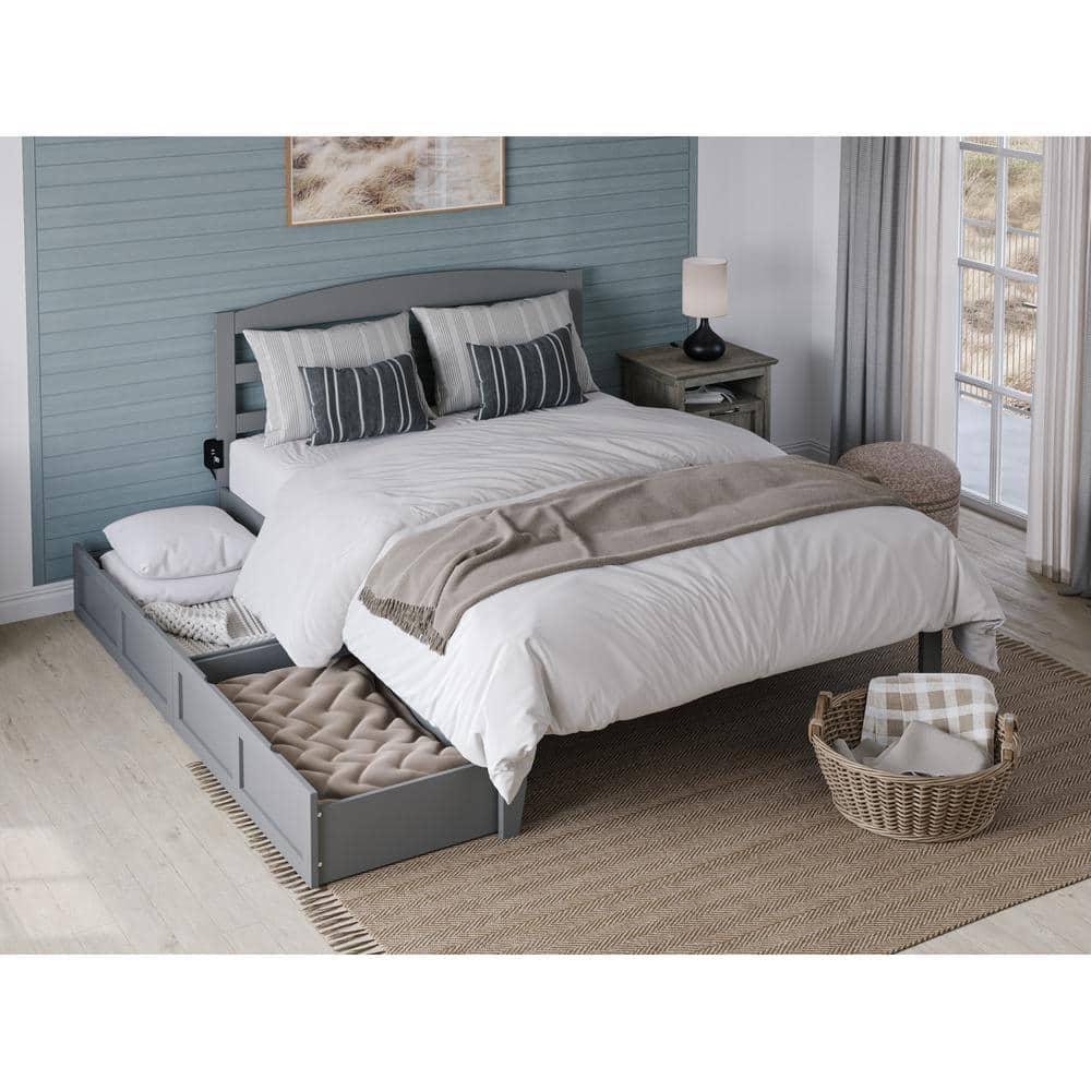 Warren Queen Bed with 2 Drawers in Grey