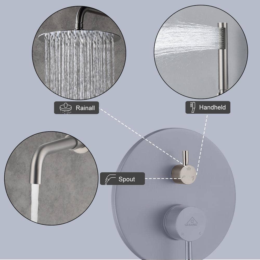 Luxury Wall-Mounted 3-Function Shower System Solid Brass Mixer Valve, 1.8 GPM Flow & Dual Showerheads with Rough-in Valve