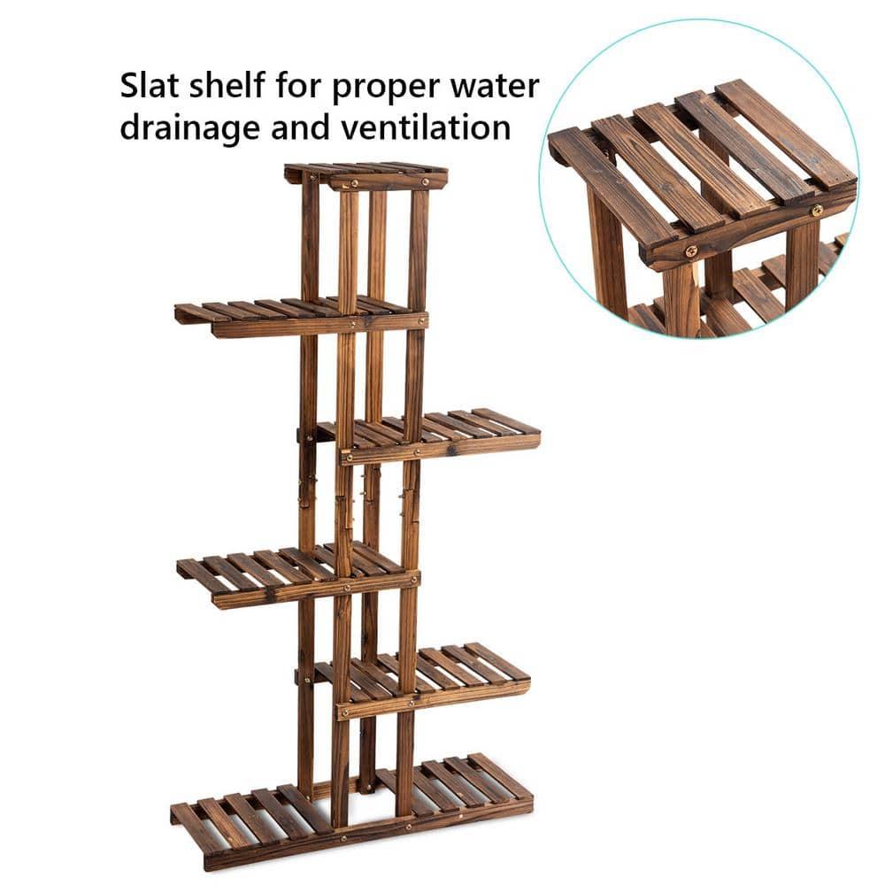 Costway 6 Tier 11 Pots Wooden Plant Flower Display Stand Wood Shelf Storage Rack Garden