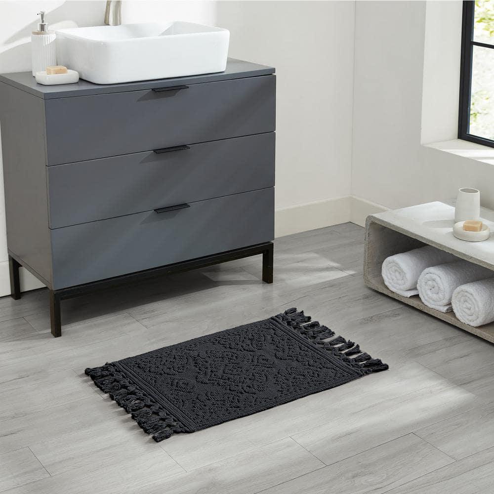 Jean Pierre Ricardo Cotton Fringe 2-Piece Bath Rug Set, Black