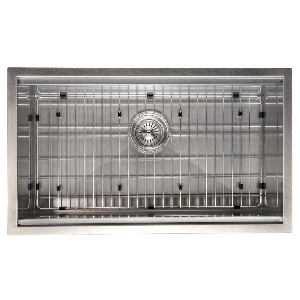 ZLINE 33 in. Garmisch Undermount Single Bowl Satin Stainless Steel Kitchen Sink with Bottom Grid and Accessories (SLS-33S)