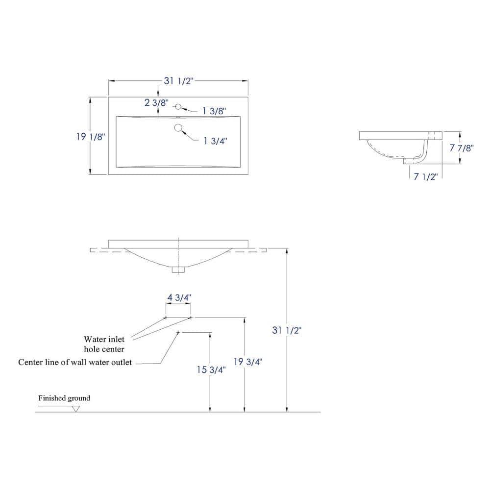 31.5'' L Drop-In Single Bowl Ceramic Kitchen Sink