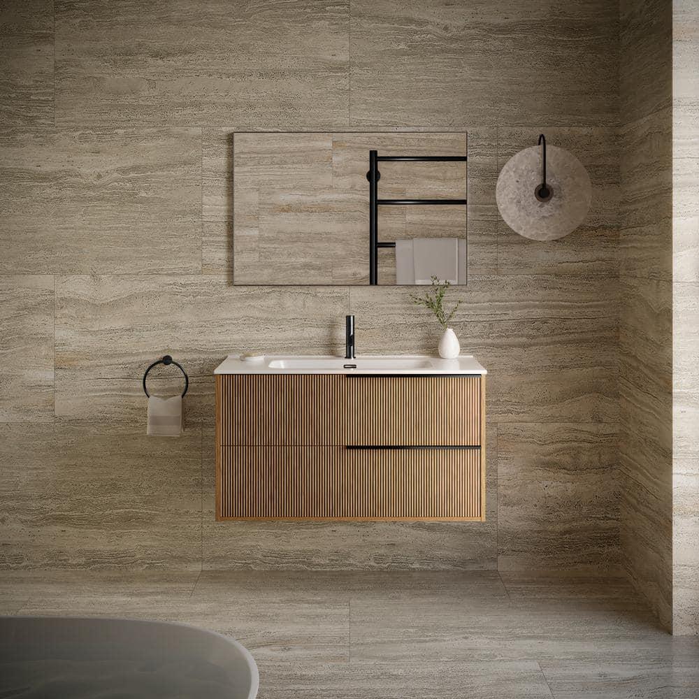 Demeter Art Black 40 in. W x 18.1 in. D x 22.8 in. H Deco Wall Mounted Vanity with Single Sink and White Ceramic Top