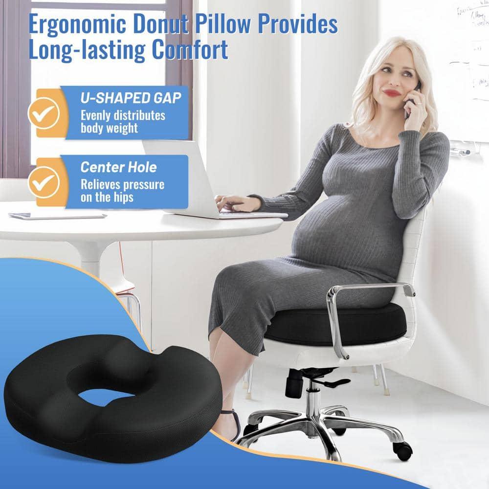 Gazechimp Donut Sitting Pillow, Tailbone Support Pad Memory Foam Comfortable Tailbone Seat Black