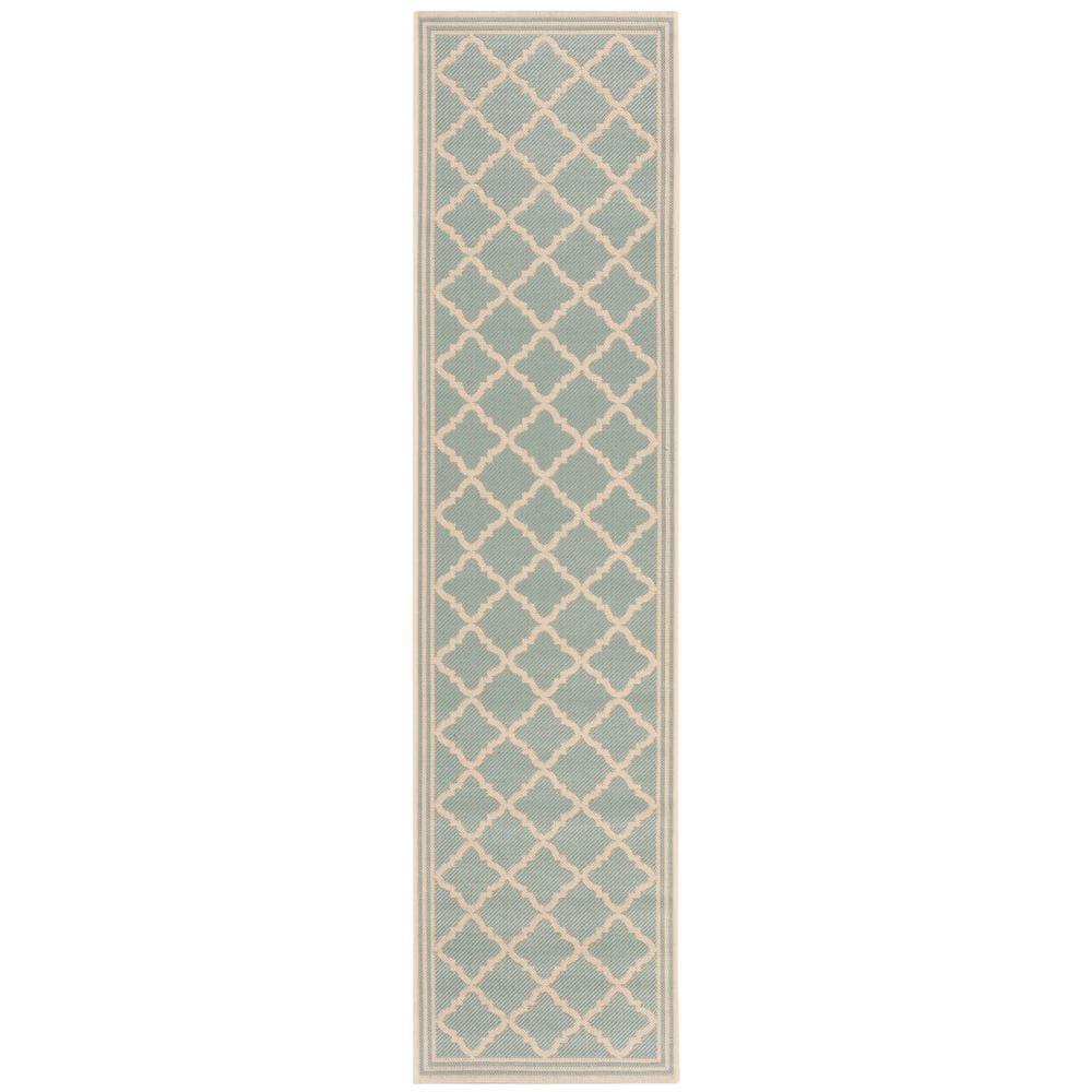 Beach House BHS121 POWER LOOMED Indoor/Outdoor Runner Rug - Aqua/Cream - 2'2"x10' - Safavieh
