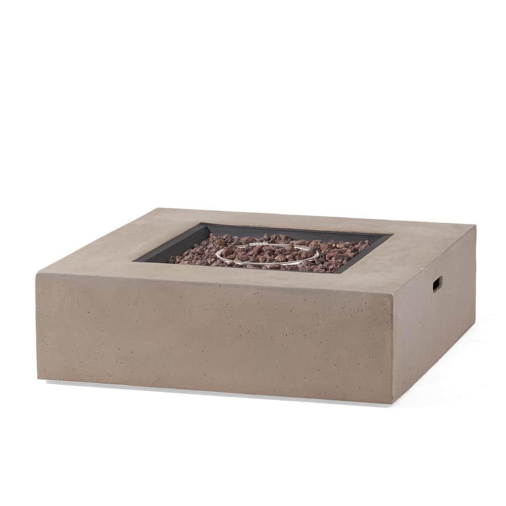 Aidan Outdoor 50000 BTU Light Weight Concrete Square Fire Pit Light Gray - Christopher Knight Home: No Assembly, Push Button Ignition