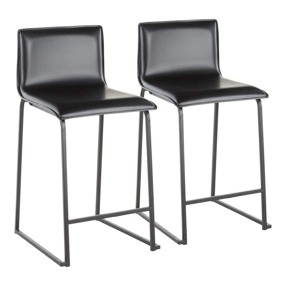 Set of 2 26" Mara Contemporary Counter Height Barstools Black - LumiSource: Faux Leather, Metal Base, Built-in Footrest