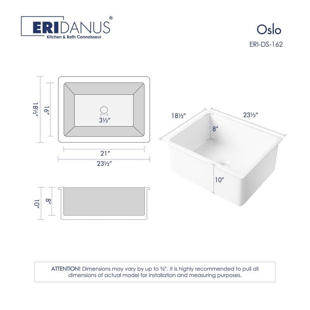 Oslo White Single Bowl Fireclay Undermount Kitchen Sink with Basket Strainer and Bottom Grid