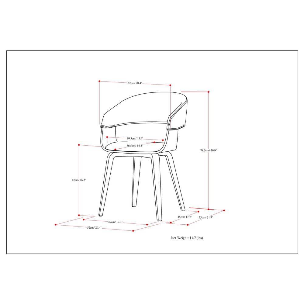 Simpli Home Lowell Bentwood Upholstered Dining Chair with Curved Backrest in Mid-Century Modern Style