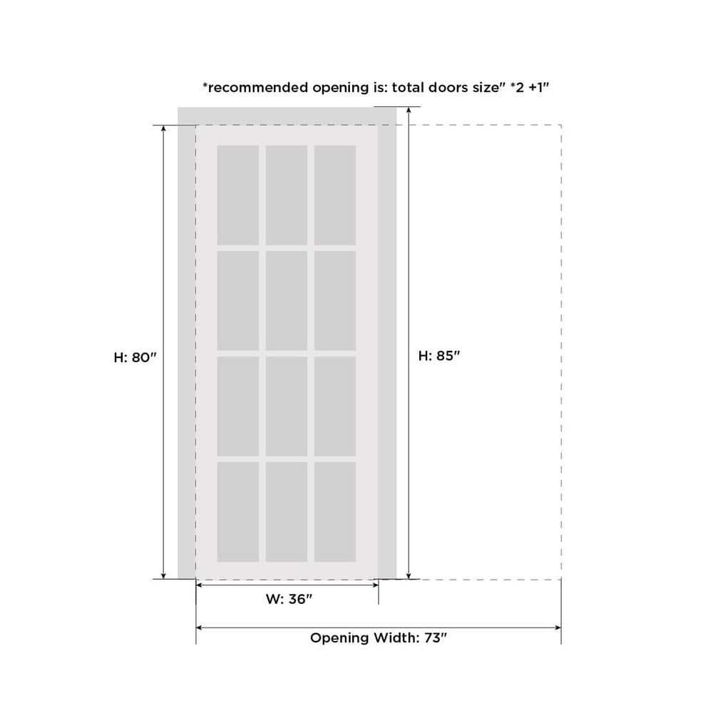 Sliding French Pocket Door 36 x 80 inches with | Planum 0014 Grey Ash with Frosted Glass | Kit Trims Rail Hardware | Solid Wood Interior Bedroom Sturdy Doors