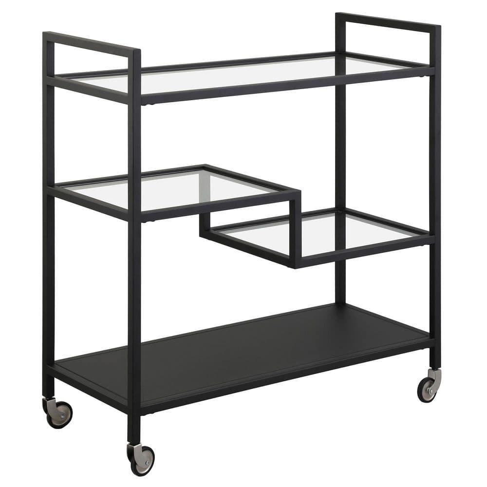 Evelyn&Zoe Lovett 33" Wide Rectangular Bar Cart with Glass and Metal Shelves, Blackened Bronze