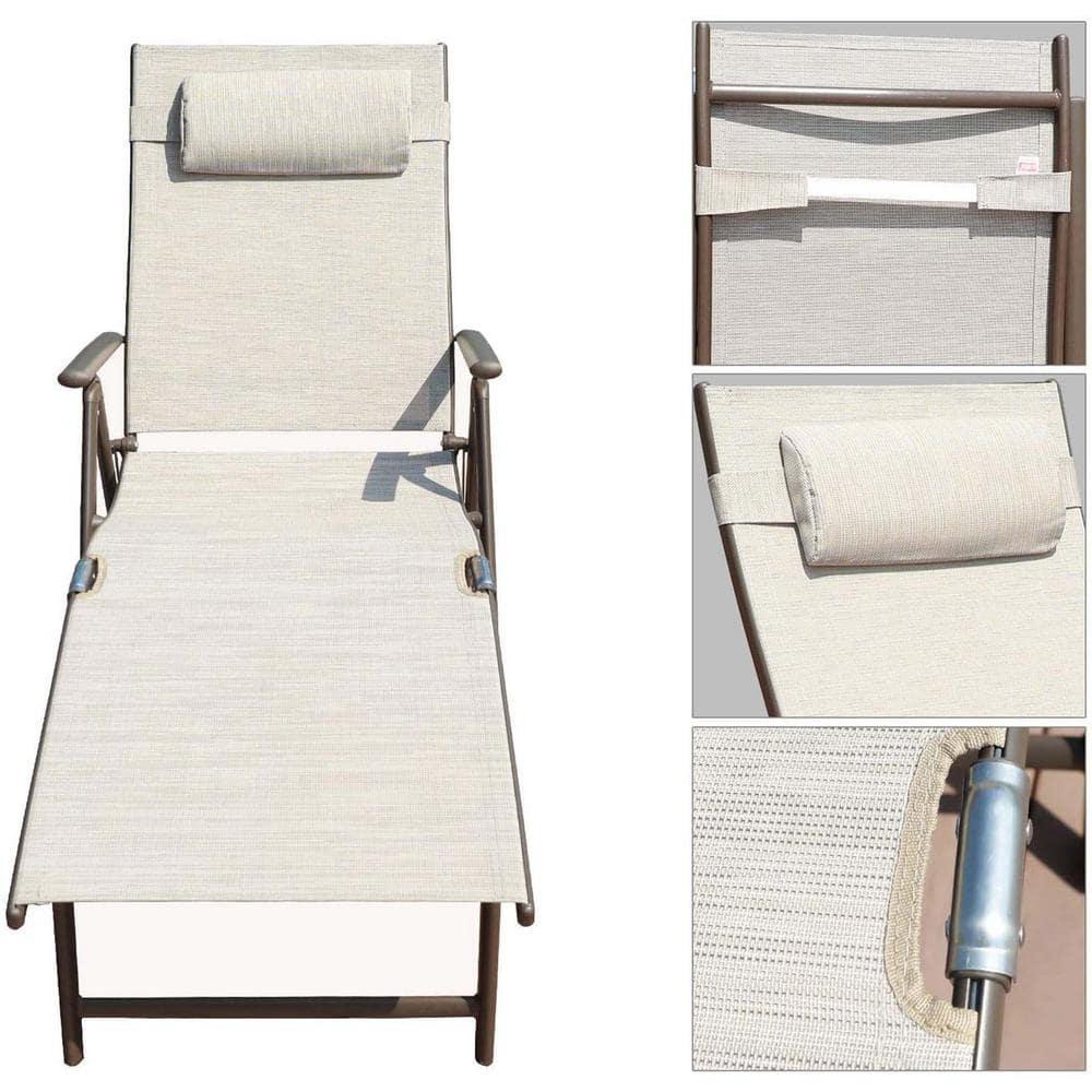 Kozyard Cozy Aluminum Reclining Lounge Chair - Perfect for Beach, Yard, Pool, Deck, and Patio - Outdoor Chaise Lounge with Drink Holder, Weather Free, Adjustable - Assemble-Free(1 Pack, Beige)