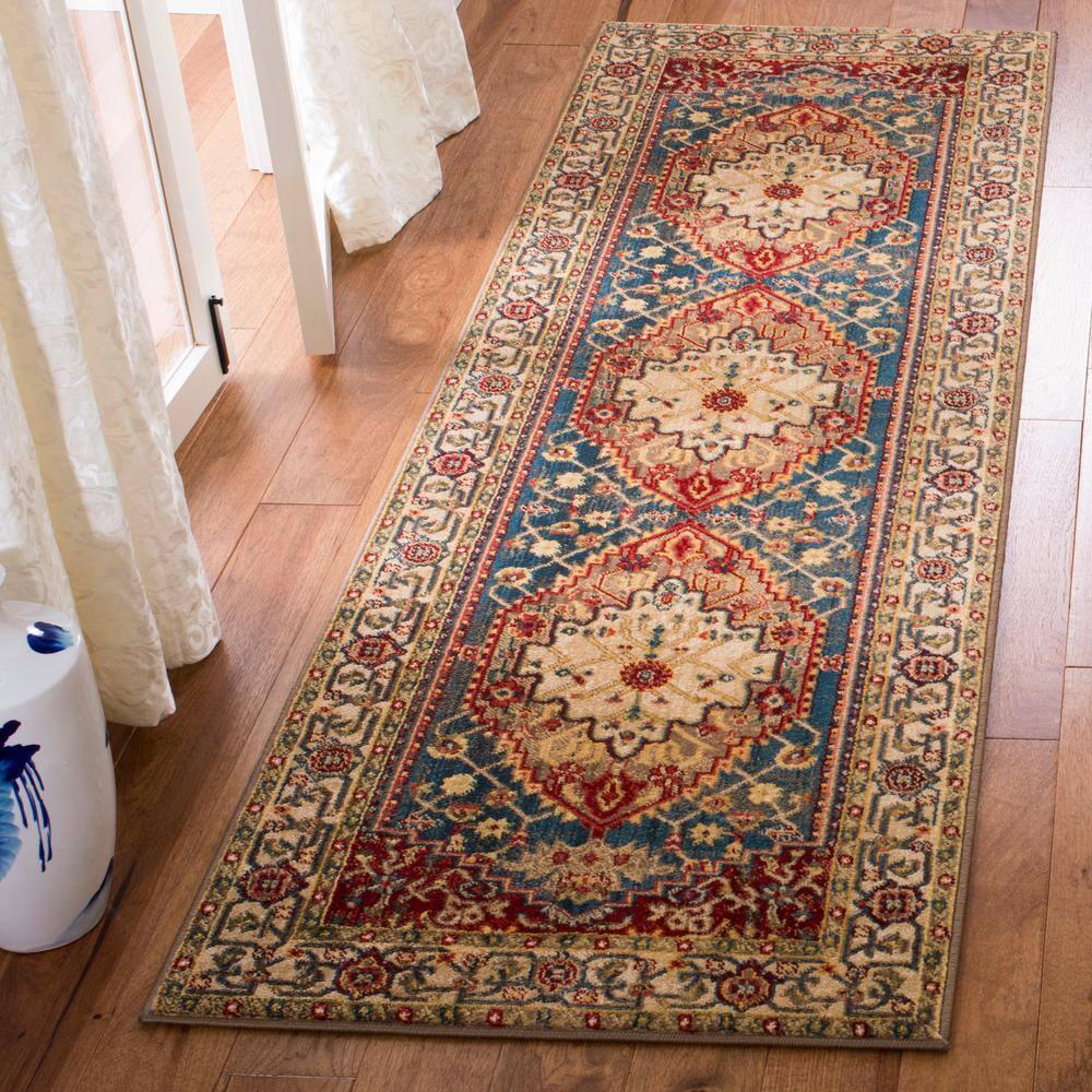 Kashan KSN306 Power Loomed Runner Rug - Ivory/Blue - 2'6"x8' - Safavieh