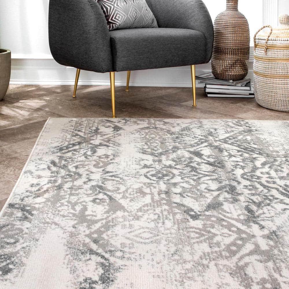 Nuloom Freja Floral & Paisley 2x14 Runner Indoor Area Rug for Living Room Bedroom Dining Room Entryway Hallway Kitchen, Grey/Cream