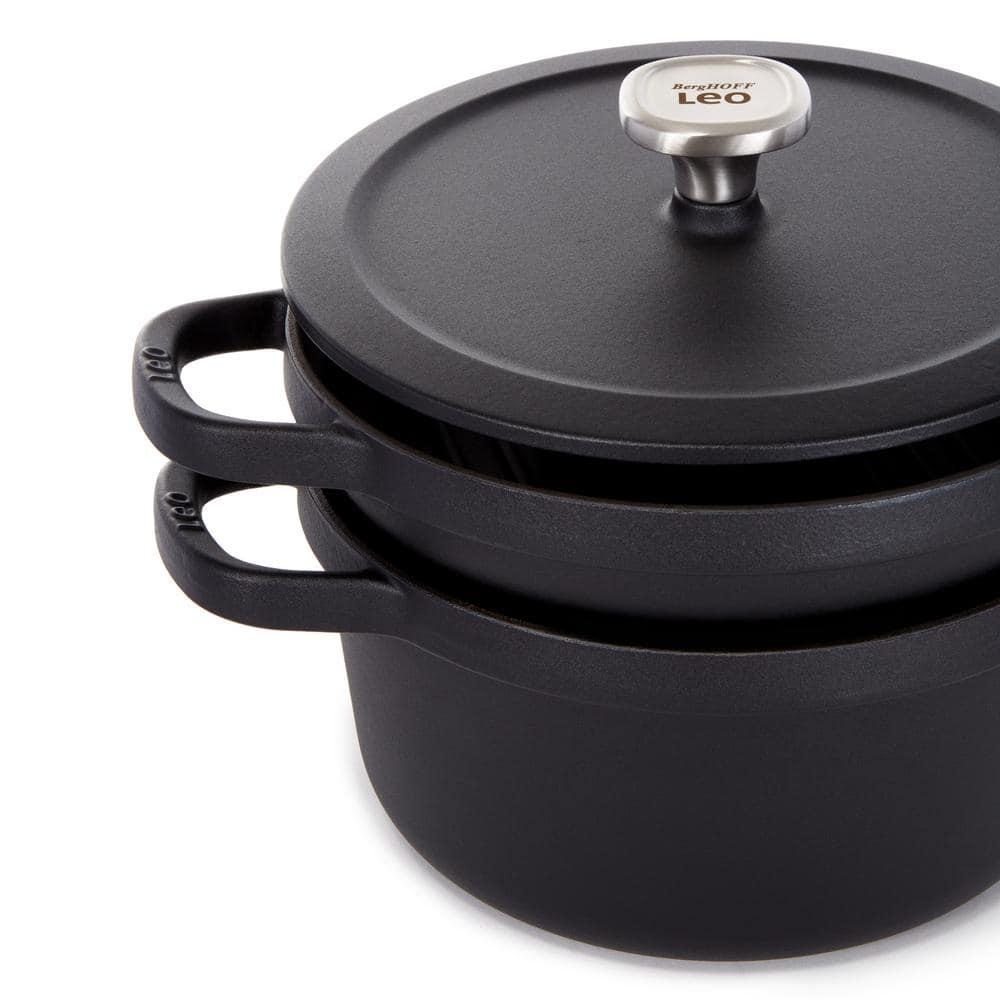 BergHOFF BergHOFF Graphite 3Pc Cast Iron Enamel Cookware Set, Covered Dutch Oven and Grill Pan