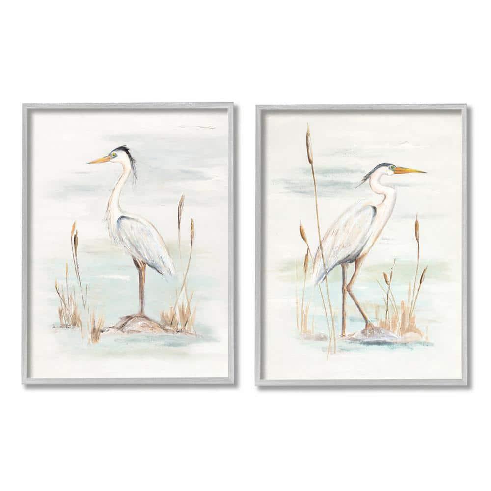 Stupell Industries " Elegant Heron Birds Cattails Plants In Water " by Patricia Pinto 2 - Pieces