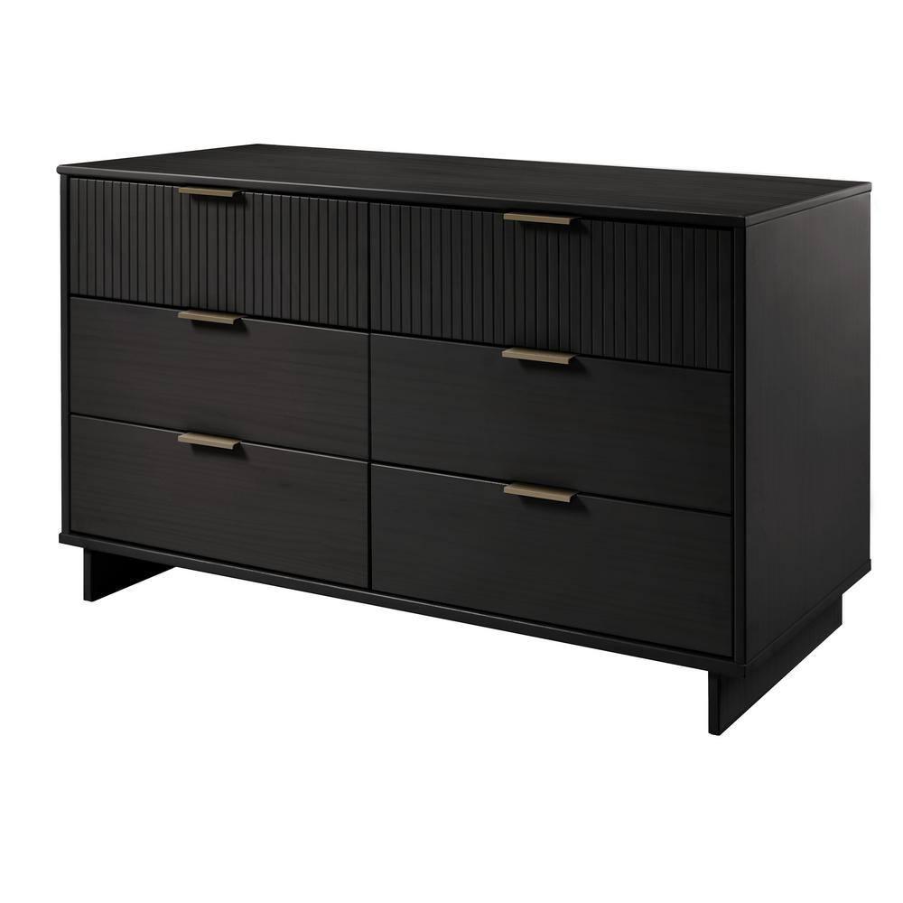 Granville Modern 6 Drawer Double Wide Dresser Black - Manhattan Comfort: Bedroom Storage, Soft Close