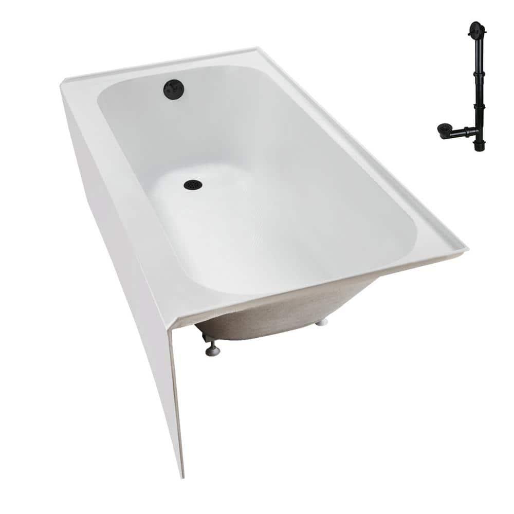 Streamline NAL-5280-BL 66 in. x 32 in. Acrylic Left-Hand Drain Alcove Bathtub in Glossy White With External Drain in Matte Black