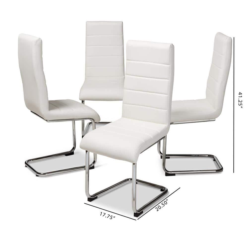 Baxton Studio Set of 4 Marlys Modern and Contemporary Faux Leather Upholstered Dining Chairs White: Chrome-Finished Legs, Mid-Century Design