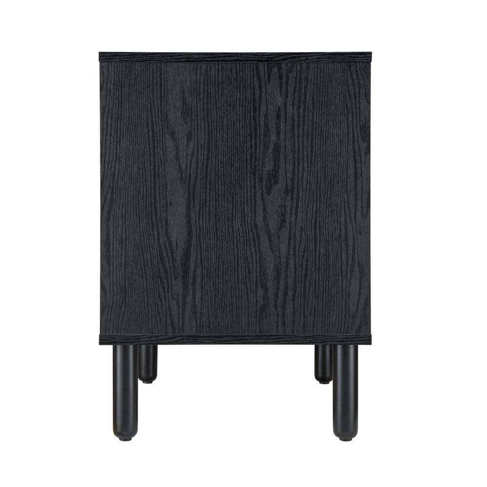 Sango Sango Orre 2-Drawer Solid Wood Nightstand, With Rattan, Cylicndrical Wooden Legs