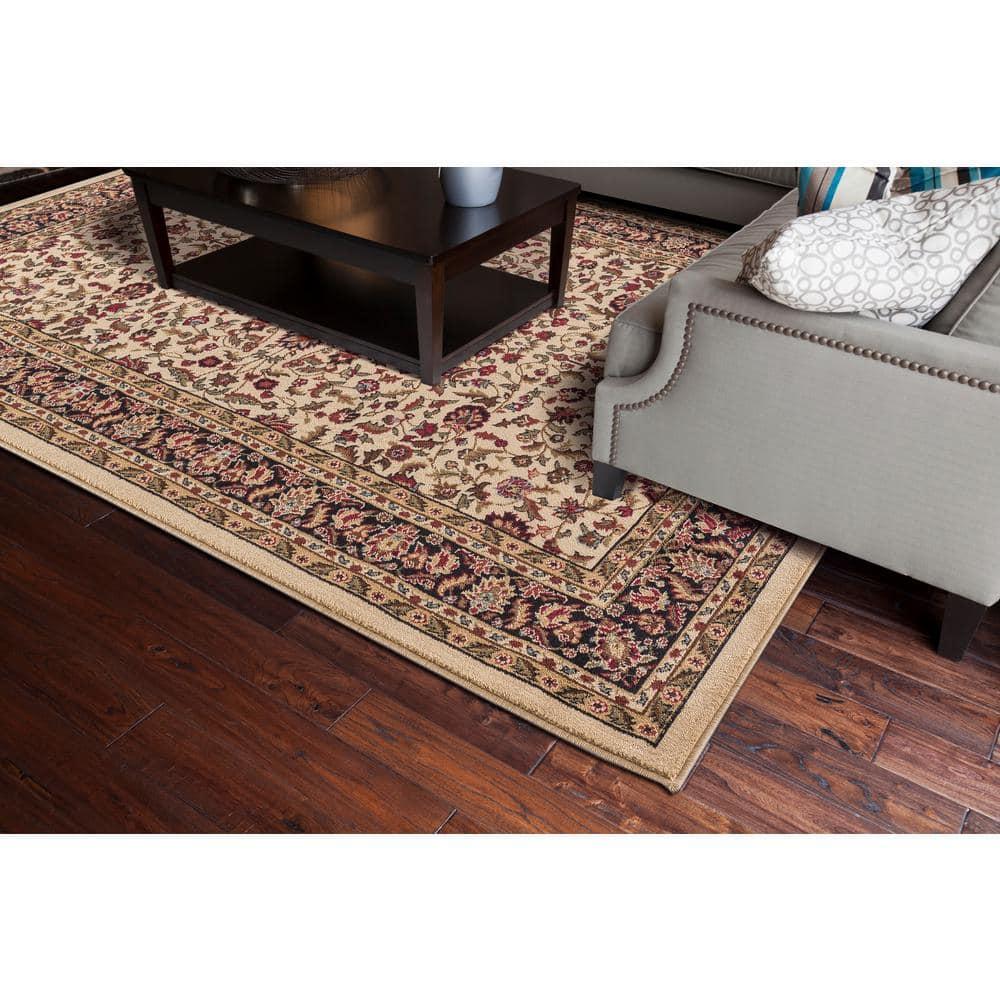 Jewel Kashan Ivory/Black 8 ft. x 10 ft. Area Rug