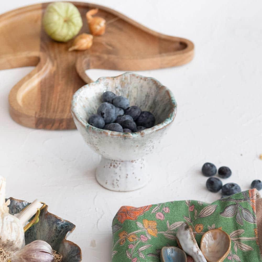 Green and Brown Speckled Stoneware Bowl with Stand