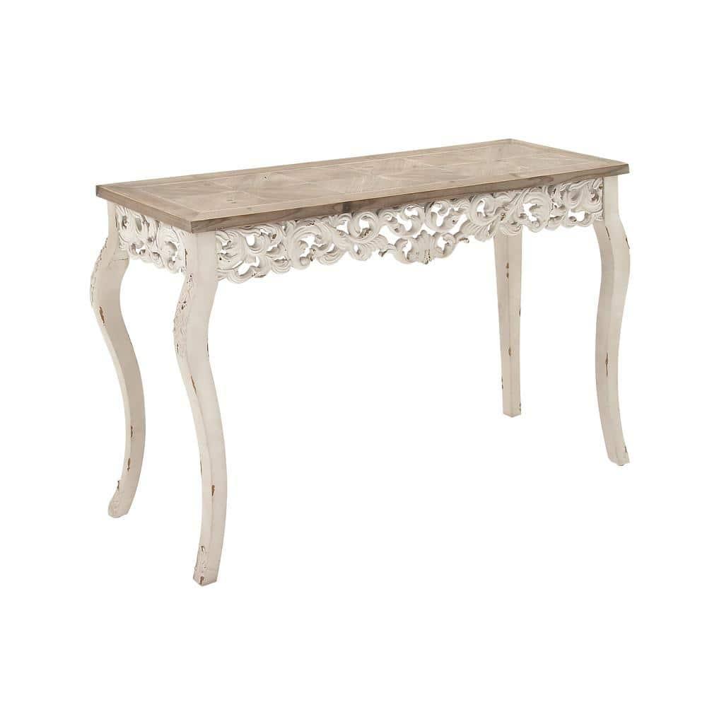 Wood Parisian Design Floral Ornate Detailing Console Table White - Olivia & May