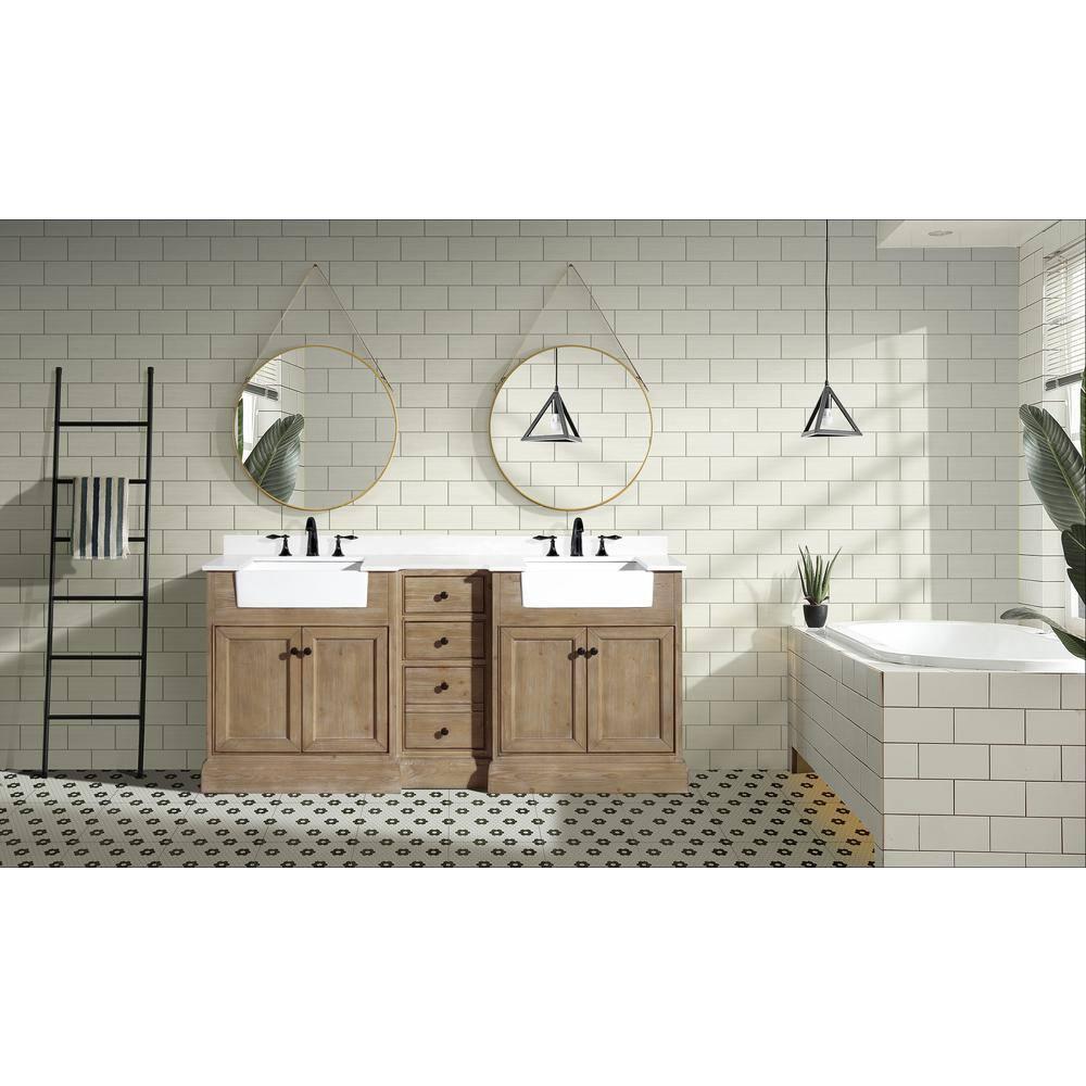 Kelly 72" Bathroom Vanity Weathered Fir - White Engineered Countertop