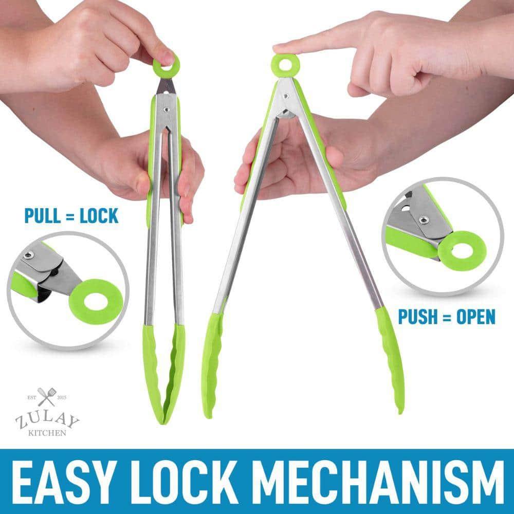 Zulay Kitchen Zulay Kitchen Tongs For Cooking - 2 Pack 9" & 12" Stainless Steel Silicone Tong Set