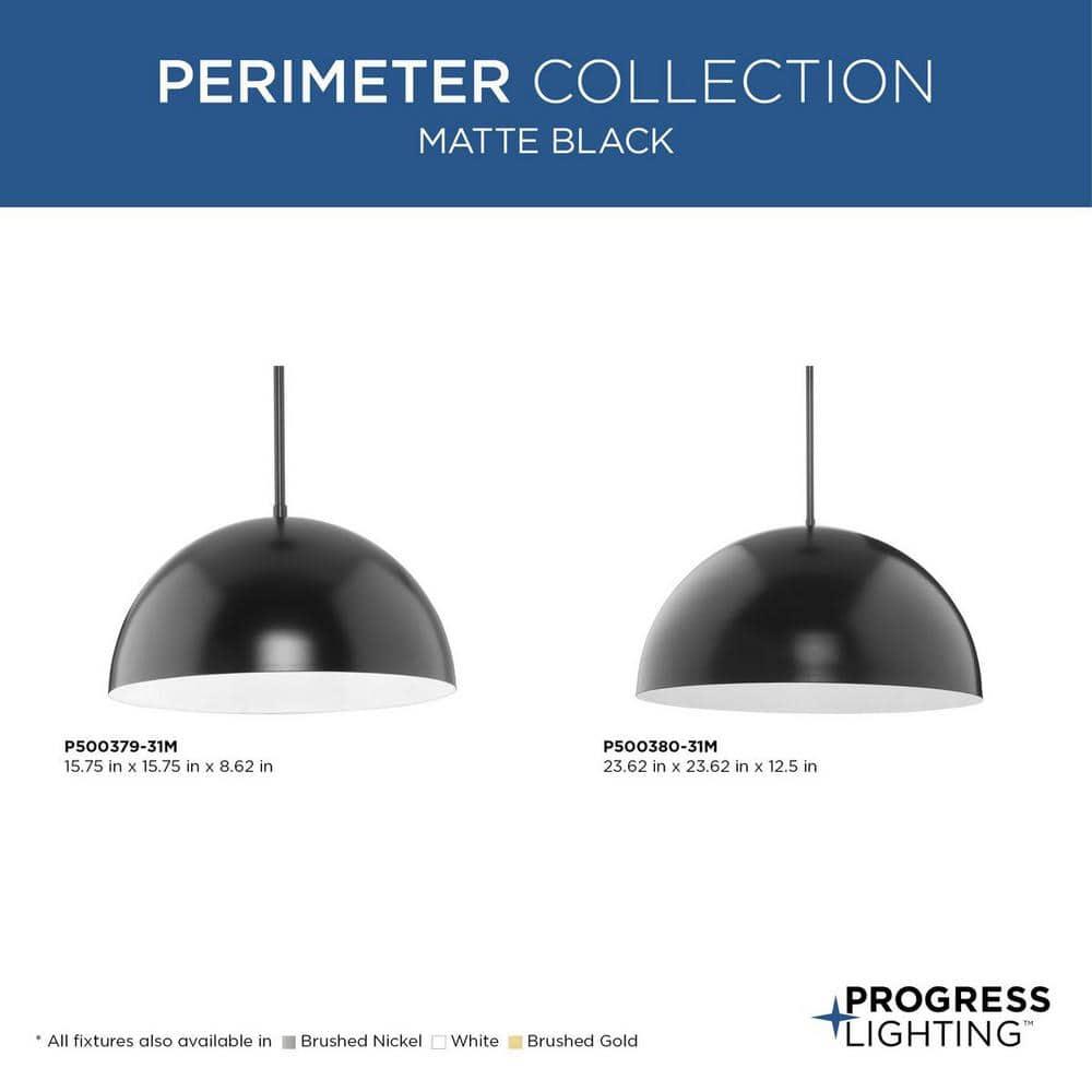 Progress Lighting, Perimeter, 1-Light Pendant, Matte Black, White Interior Shade
