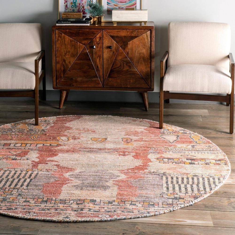 Nuloom Hermina Abstract 6 Round Jute Indoor Area Rug for Dining Room Rug Neutral Rug Living Room Rug Kitchen, Multicolor/Ivory