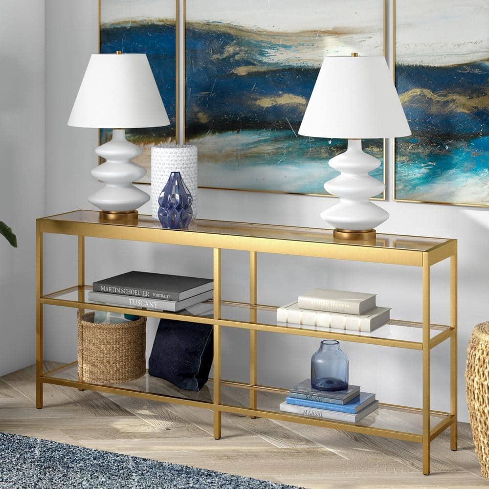 Evelyn&Zoe Alexis 64" Wide Rectangular Console Table, Brass