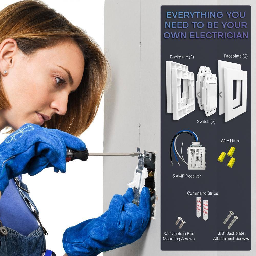 RunLessWire 3-Way On/Off Wireless Battery-Free Remote Light Switch Kit 150ft Range - Light Almond