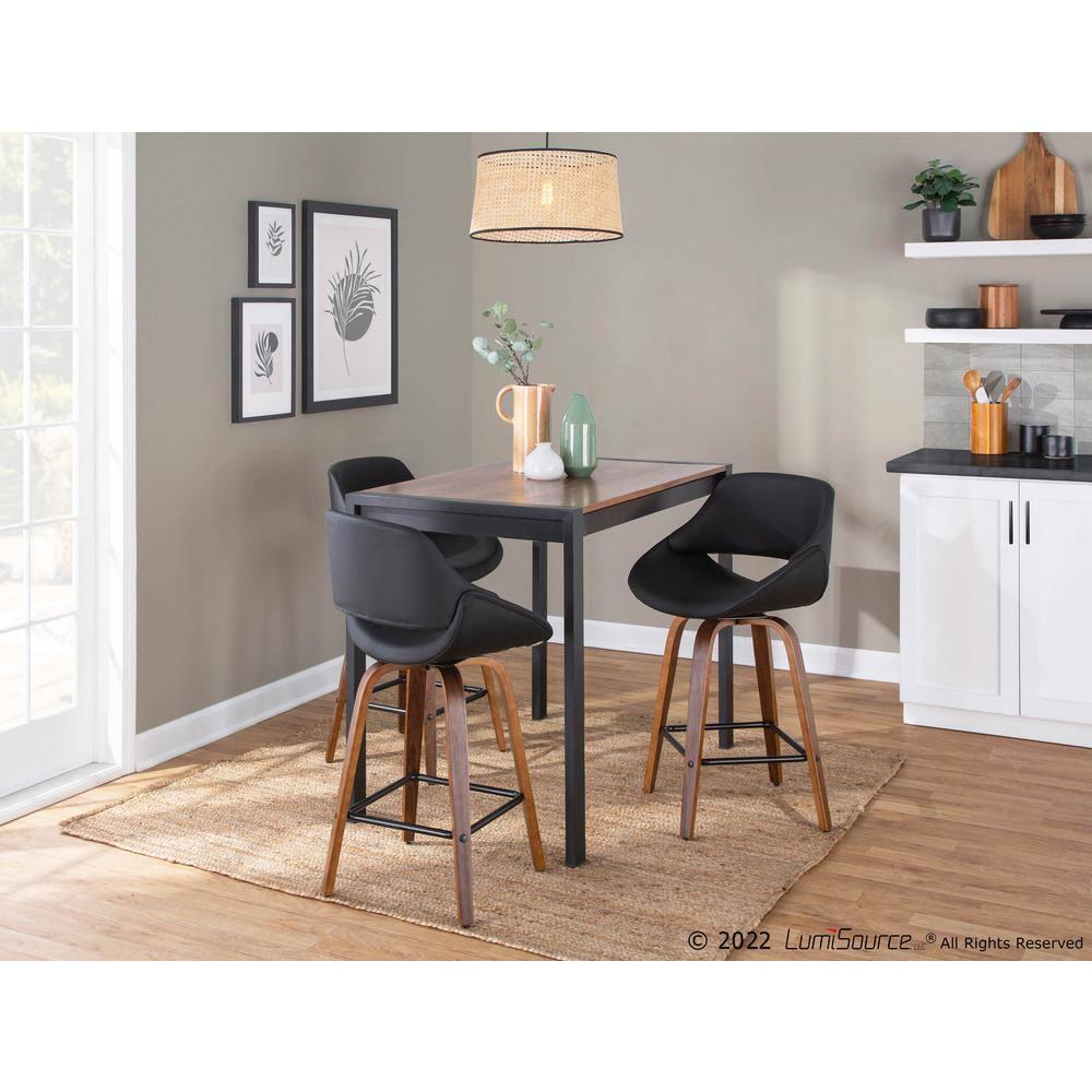 Set of 2 Fabrico Counter Height Barstools with Swivel Walnut/Black - LumiSource: Upholstered, 250lbs Capacity