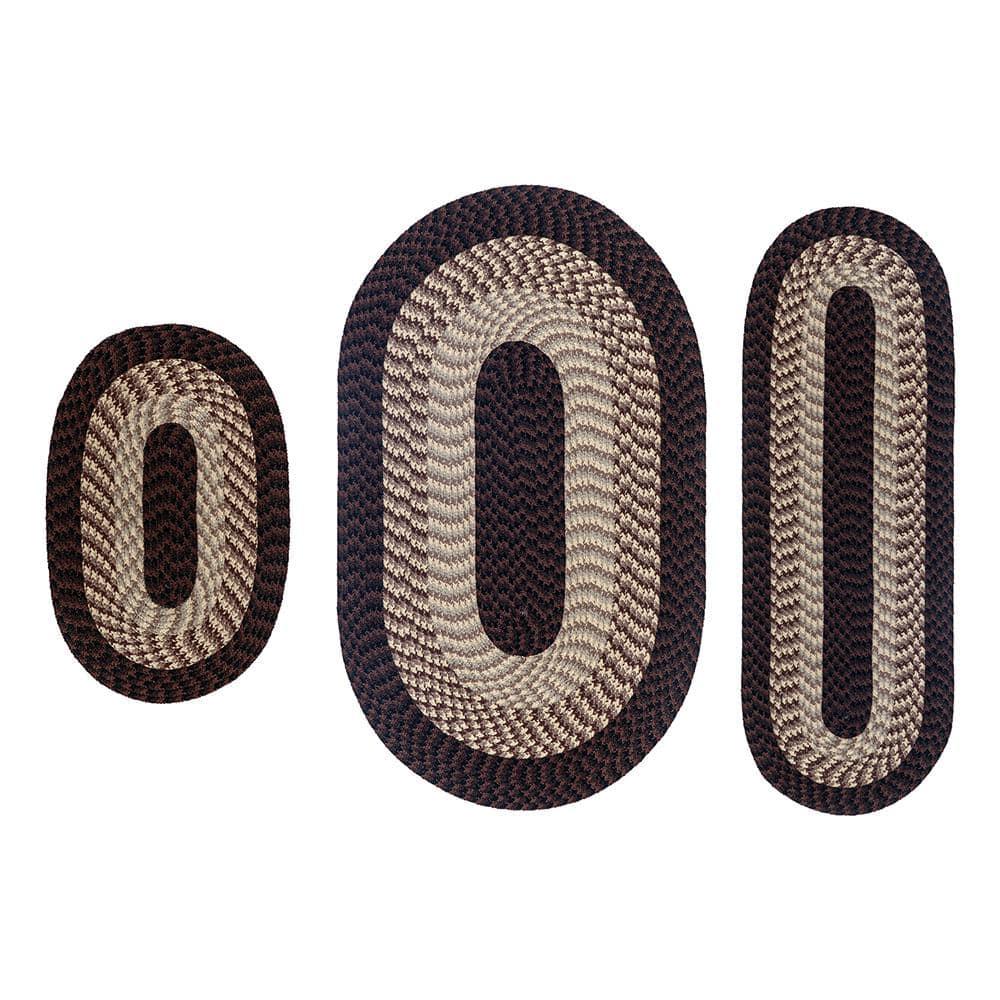 Better Trends Alpine Braid 3-PC Rug Set – Stain-Resistant & Reversible Rugs, 100% Polypropylene in Chocolate Stripe