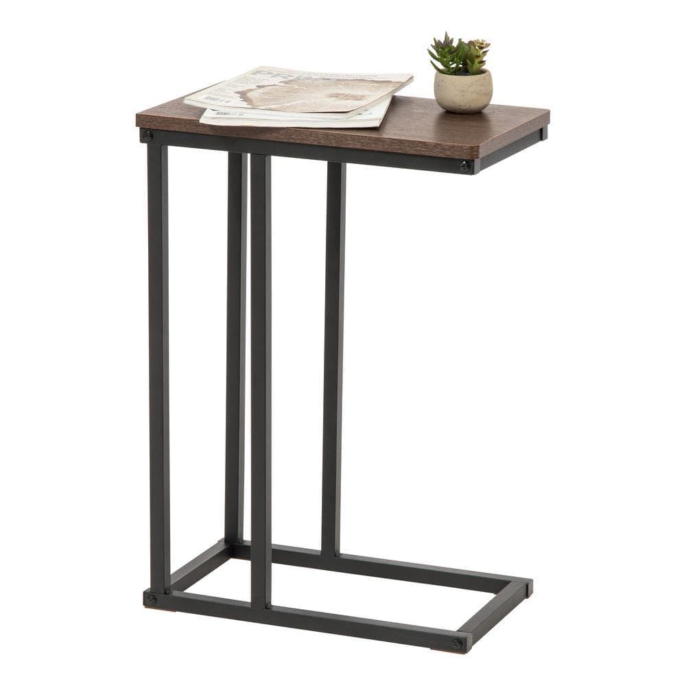 IRIS USA C-Shape Wood and Metal Side Accent Table, Brown