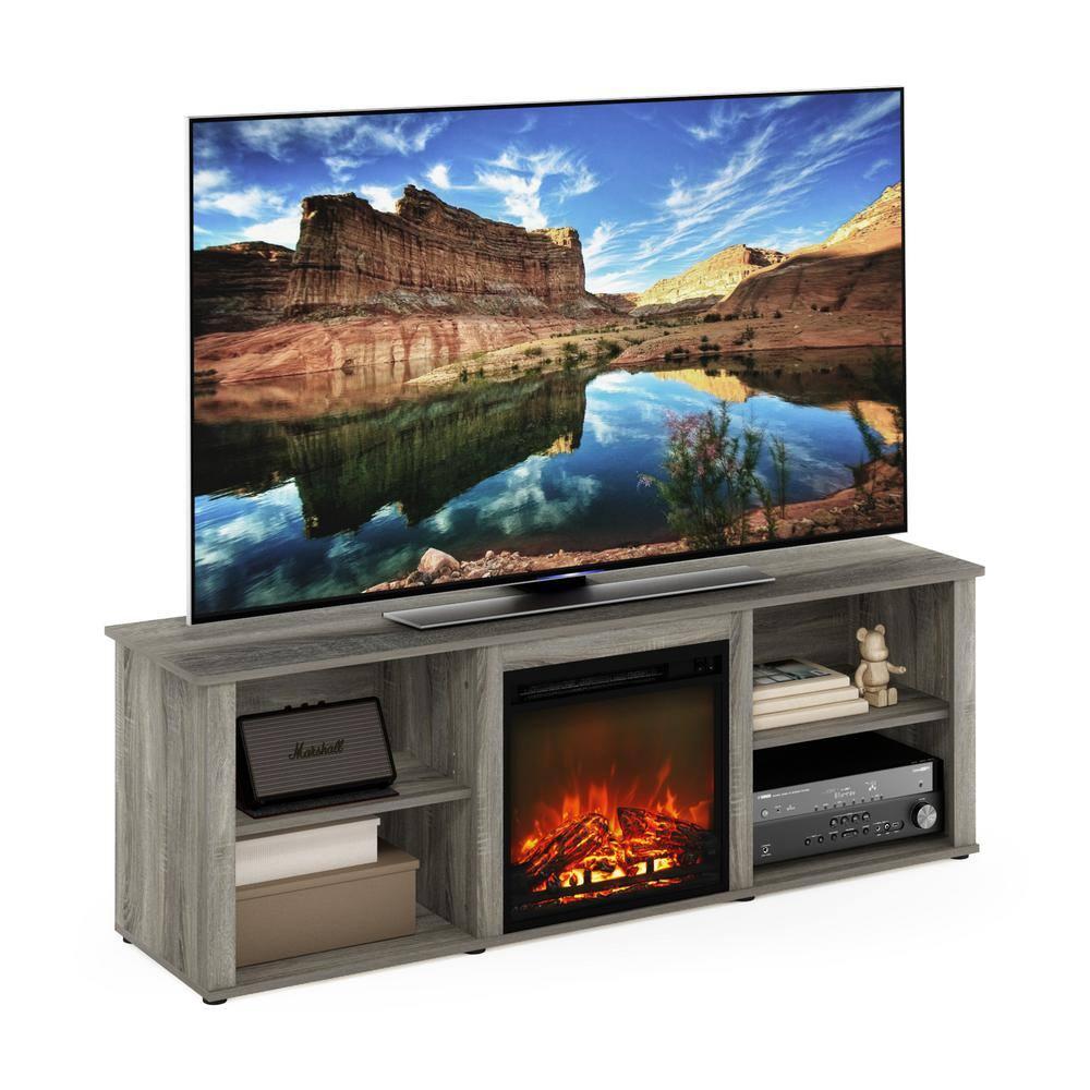 Furinno Montale 70 Inch TV Stand with Fireplace, French Oak Grey