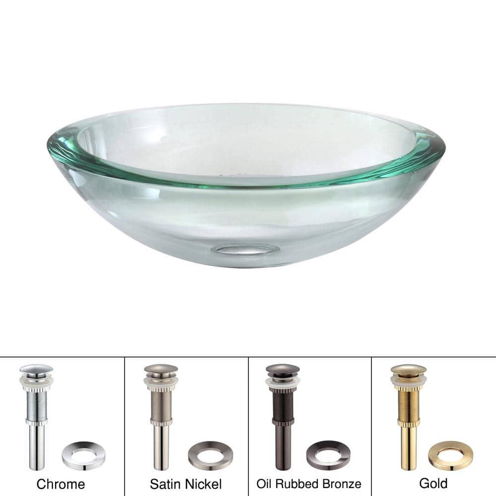 KRAUS 34 mm Clear Glass Vessel Sink with Pop-Up Drain and Mounting Ring