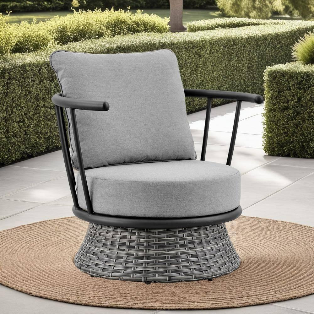 Armen Living Giotto Wicker And Aluminum Outdoor Chair In Black And Dark Gray