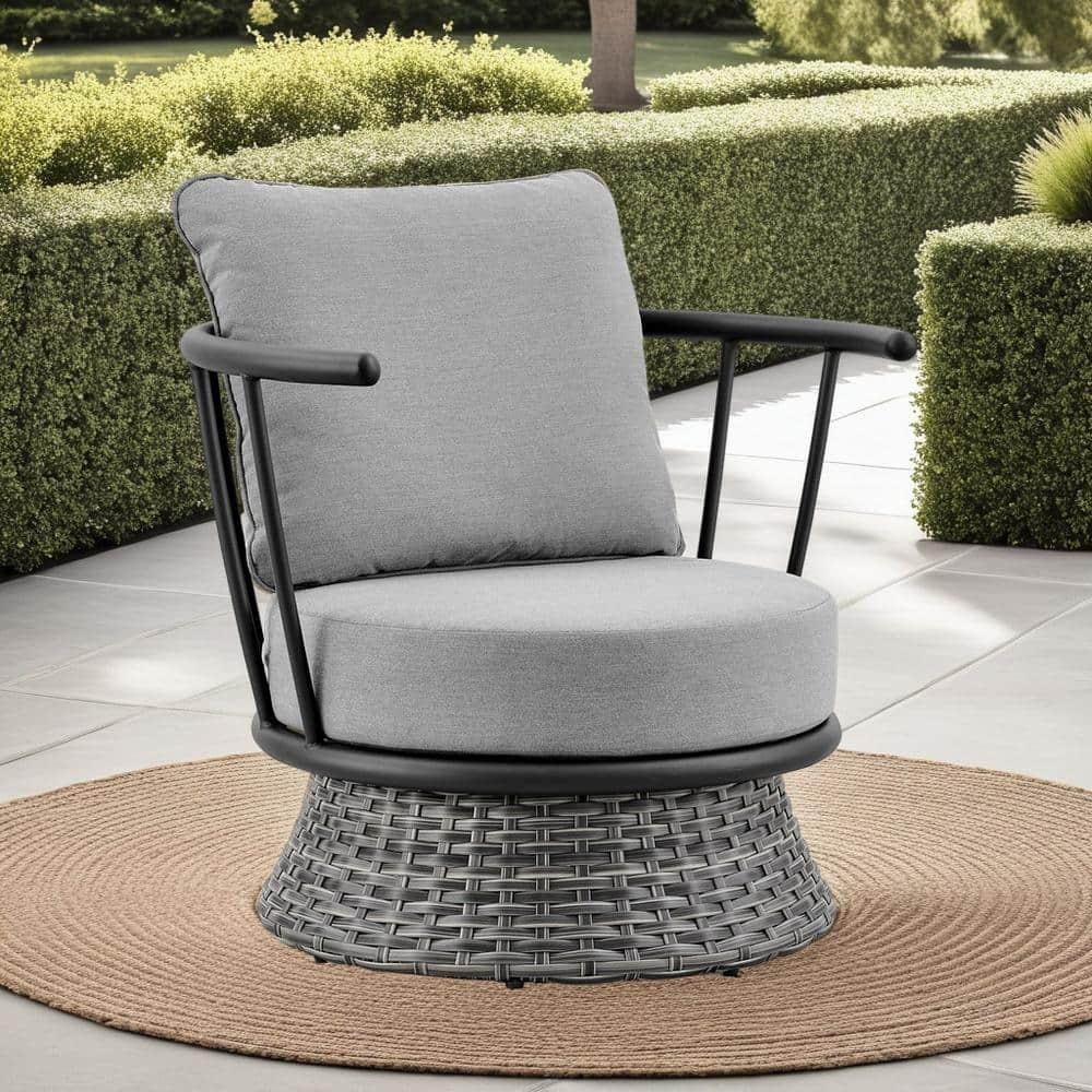Armen Living Giotto Wicker And Aluminum Outdoor Chair In Black And Dark Gray