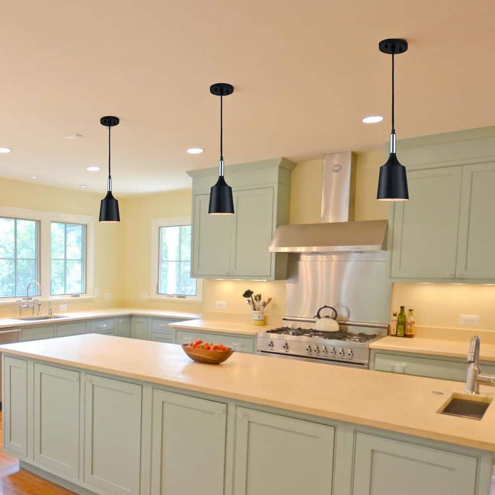 C Cattleya  1-Light Black and White Pendant Light with Chrome Accents
