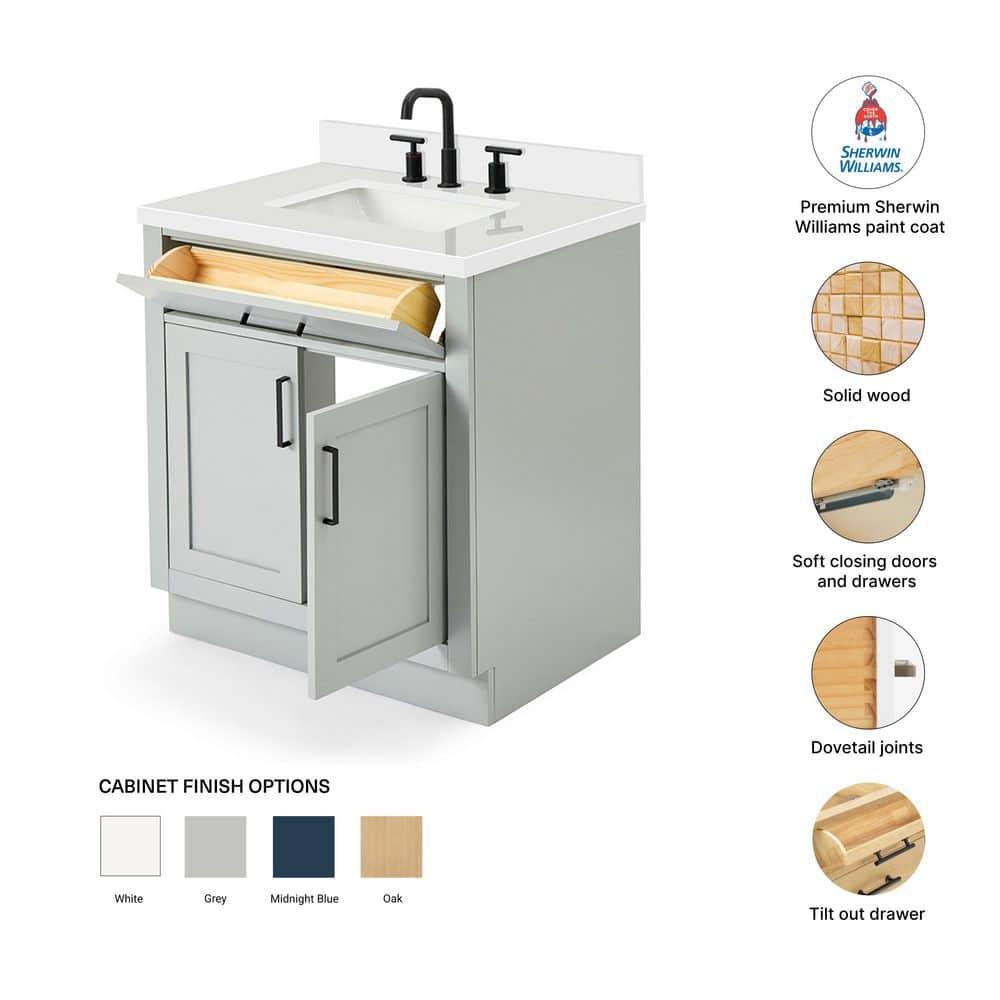 Thornaby 30'' Solid Wood Single Bathroom Vanity with 1.5'' White Quartz Top, Oval Sink