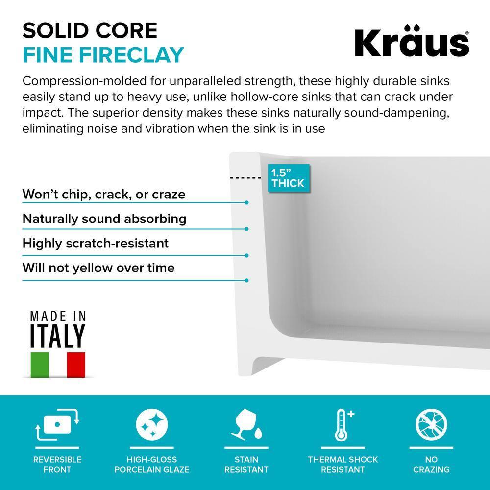 KRAUS Turino™ 33" L Farmhouse Reversible Apron Front Fireclay Single Bowl Kitchen Sink
